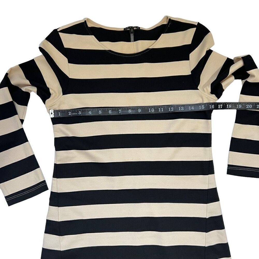 Theory Small Onita Dress 3/4 Sleeves Cream and Black Striped Dress Size  S/P - Picture 10 of 13